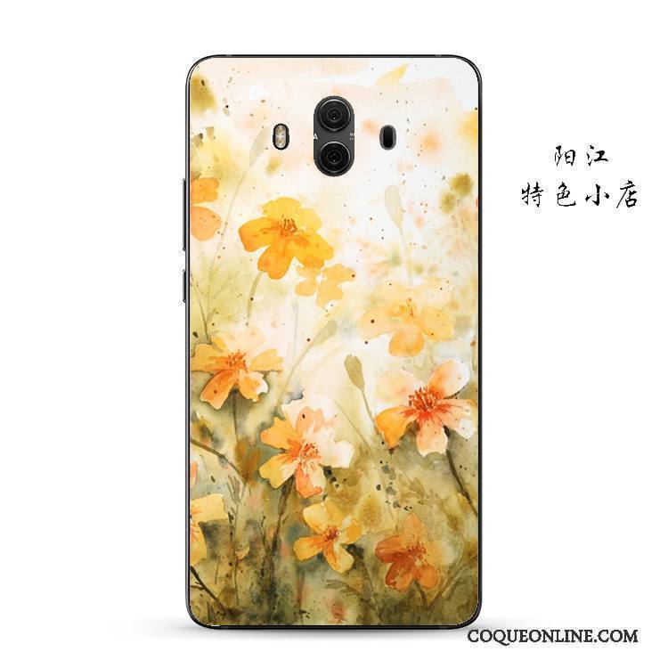 Huawei Mate 10 Incassable Business Gaufrage Jaune Coque De Téléphone Pétale Protection