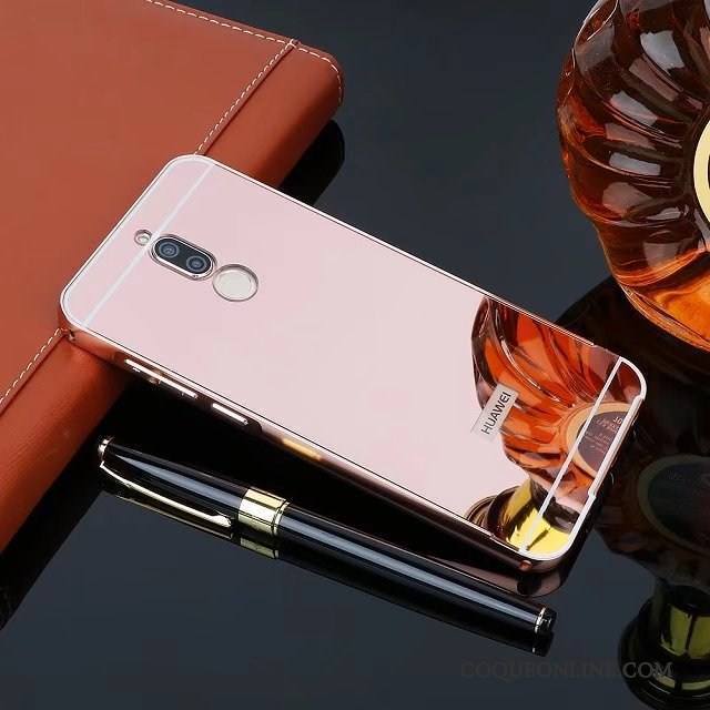 Huawei Mate 10 Lite Miroir Coque De Téléphone Border Protection Couvercle Arrière Rose Métal