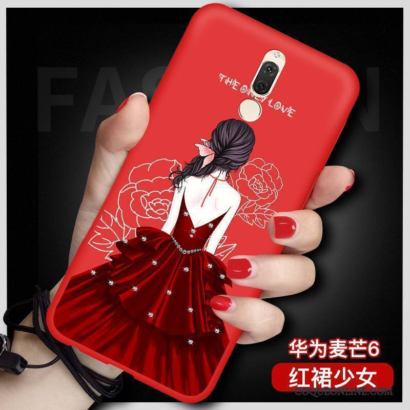 Huawei Mate 10 Lite Ornements Suspendus Protection Rouge Dessin Animé Étui Fluide Doux Coque De Téléphone