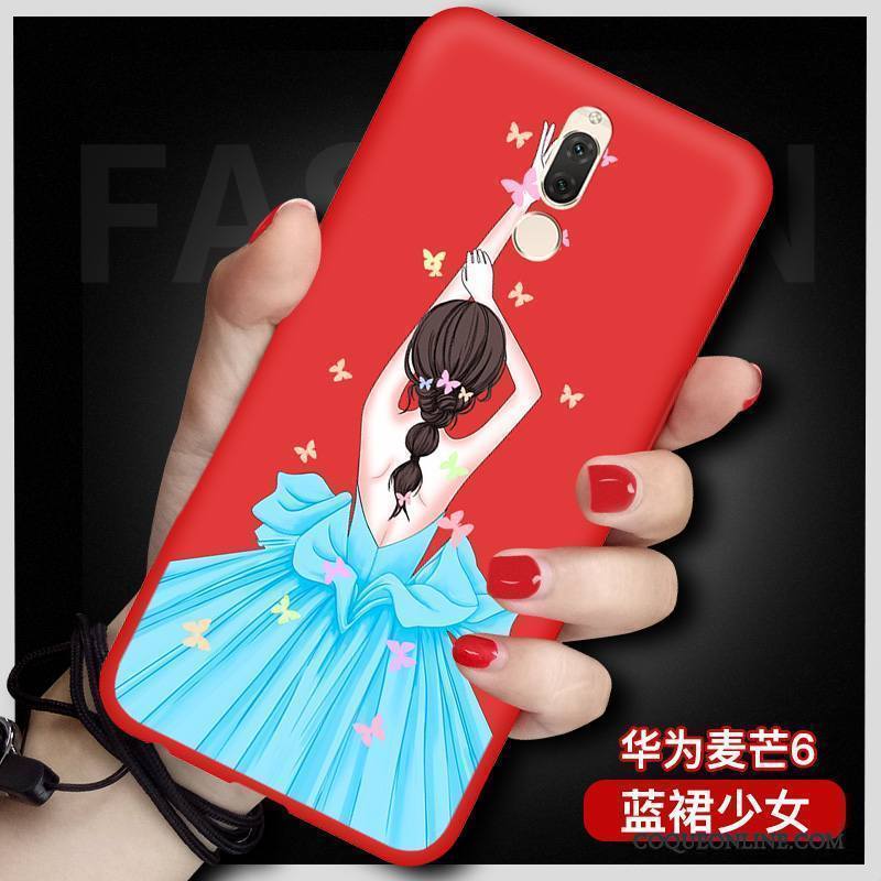 Huawei Mate 10 Lite Ornements Suspendus Protection Rouge Dessin Animé Étui Fluide Doux Coque De Téléphone