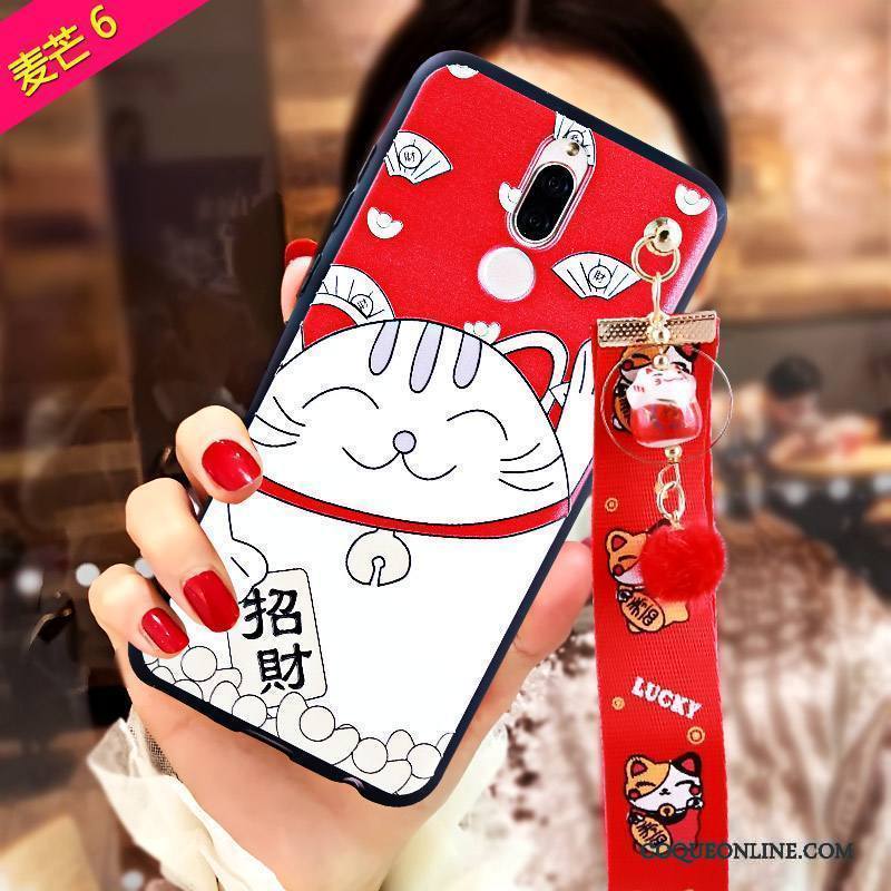 Huawei Mate 10 Lite Rouge Coque De Téléphone Incassable Gaufrage Richesse Fluide Doux Chat