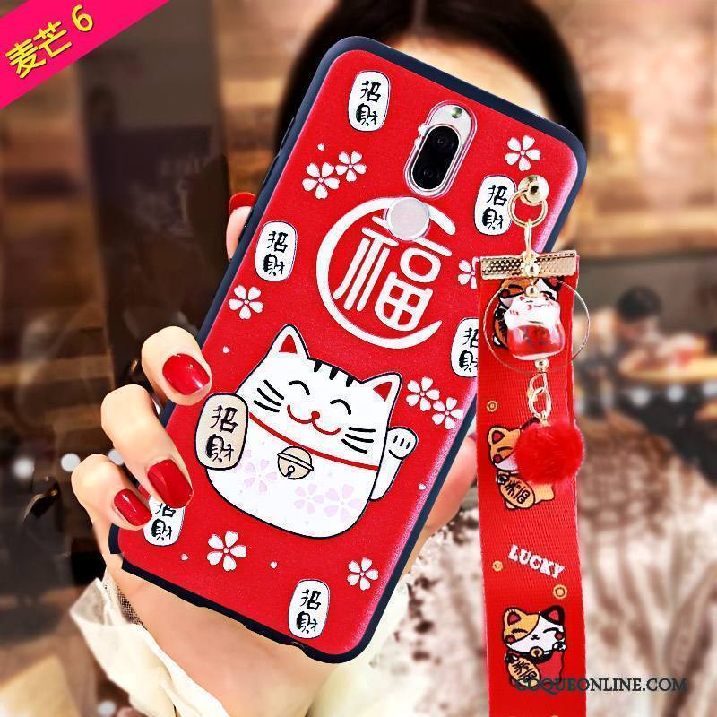 Huawei Mate 10 Lite Rouge Coque De Téléphone Incassable Gaufrage Richesse Fluide Doux Chat