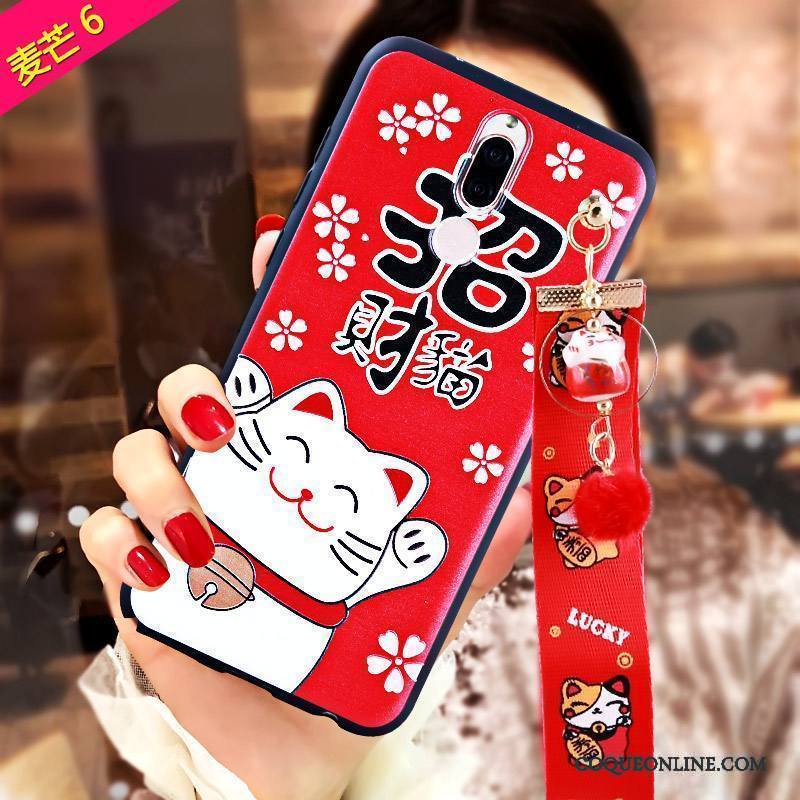 Huawei Mate 10 Lite Rouge Coque De Téléphone Incassable Gaufrage Richesse Fluide Doux Chat