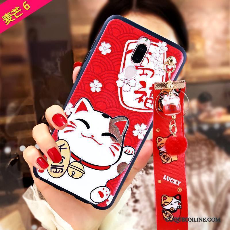 Huawei Mate 10 Lite Rouge Coque De Téléphone Incassable Gaufrage Richesse Fluide Doux Chat