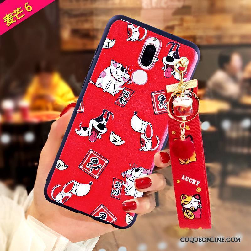 Huawei Mate 10 Lite Rouge Coque De Téléphone Incassable Gaufrage Richesse Fluide Doux Chat