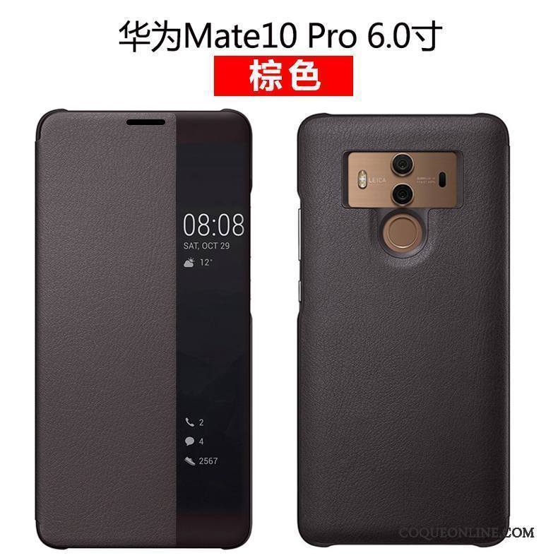 Huawei Mate 10 Pro Coque De Téléphone Cuir Véritable Clamshell Étui Étui En Cuir Protection Bleu