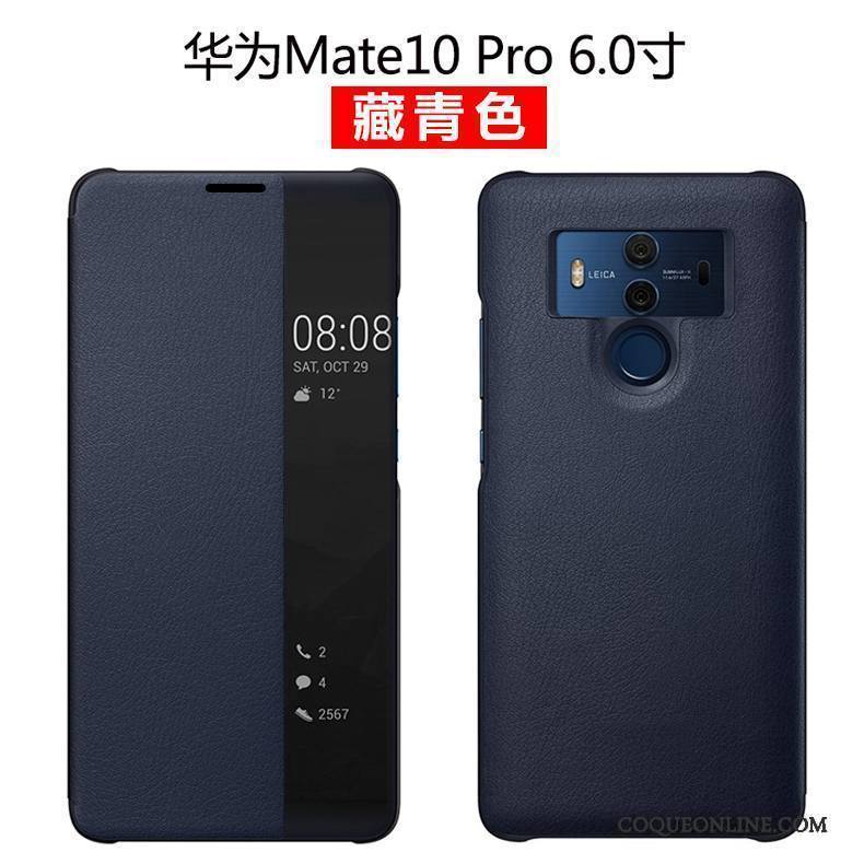 Huawei Mate 10 Pro Coque De Téléphone Cuir Véritable Clamshell Étui Étui En Cuir Protection Bleu