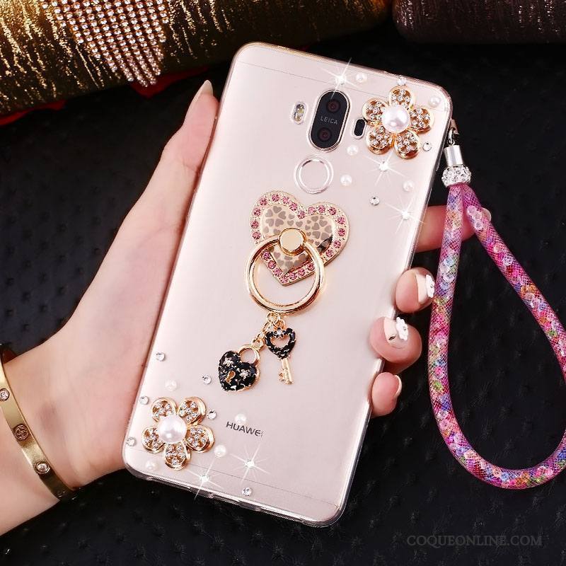 Huawei Mate 10 Pro Coque De Téléphone Protection Or Strass Ornements Suspendus Support Étui