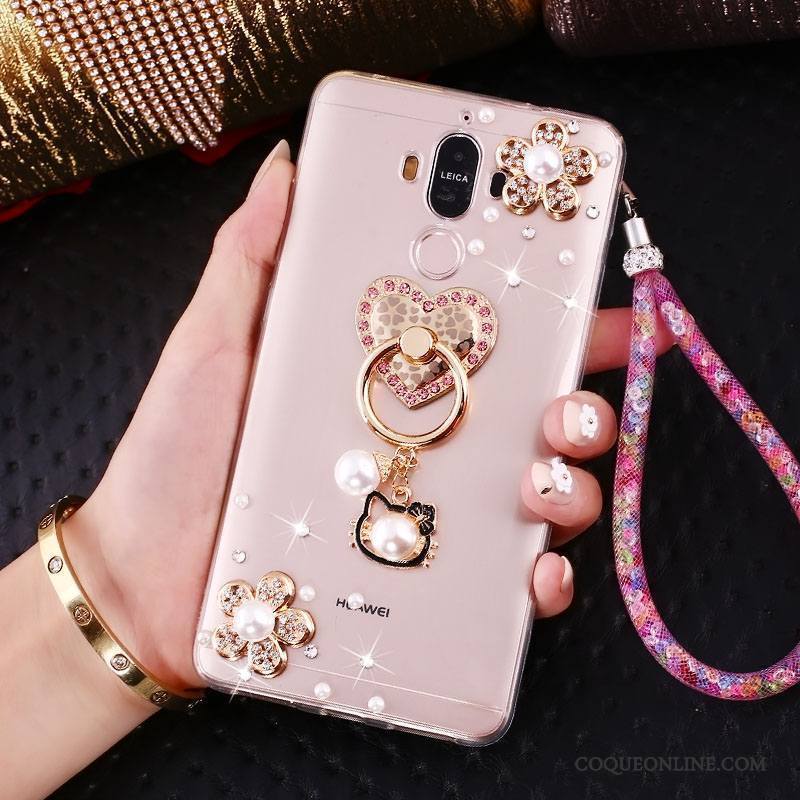 Huawei Mate 10 Pro Coque De Téléphone Protection Or Strass Ornements Suspendus Support Étui