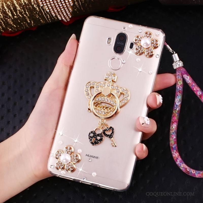 Huawei Mate 10 Pro Coque De Téléphone Protection Or Strass Ornements Suspendus Support Étui