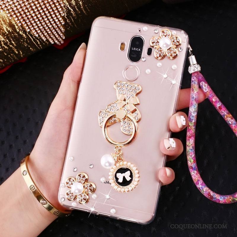 Huawei Mate 10 Pro Coque De Téléphone Protection Or Strass Ornements Suspendus Support Étui