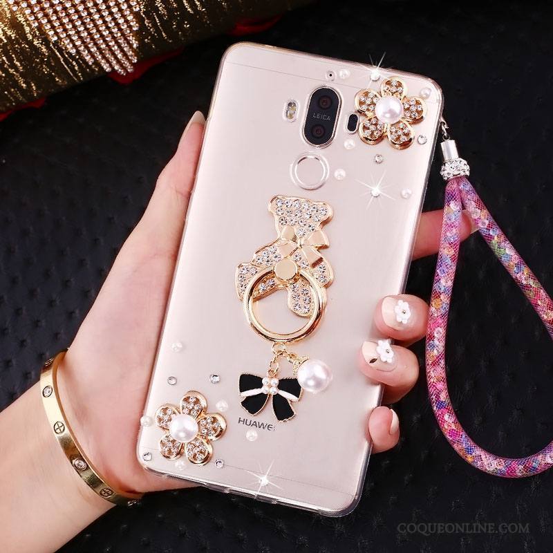 Huawei Mate 10 Pro Coque De Téléphone Protection Or Strass Ornements Suspendus Support Étui