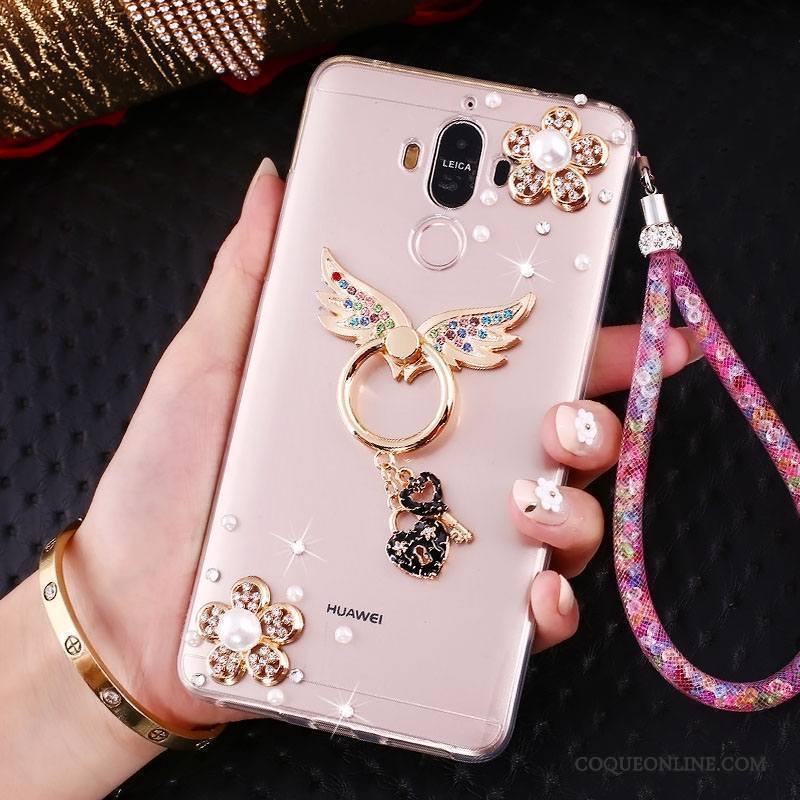 Huawei Mate 10 Pro Coque De Téléphone Protection Or Strass Ornements Suspendus Support Étui