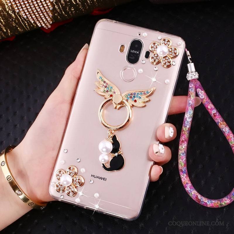 Huawei Mate 10 Pro Coque De Téléphone Protection Or Strass Ornements Suspendus Support Étui