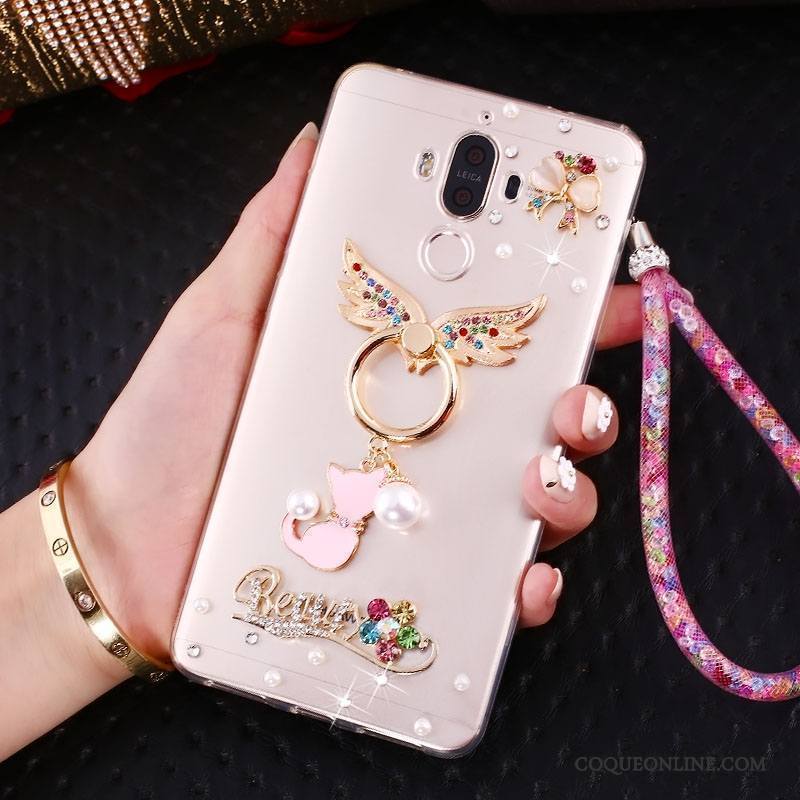 Huawei Mate 10 Pro Coque De Téléphone Protection Or Strass Ornements Suspendus Support Étui