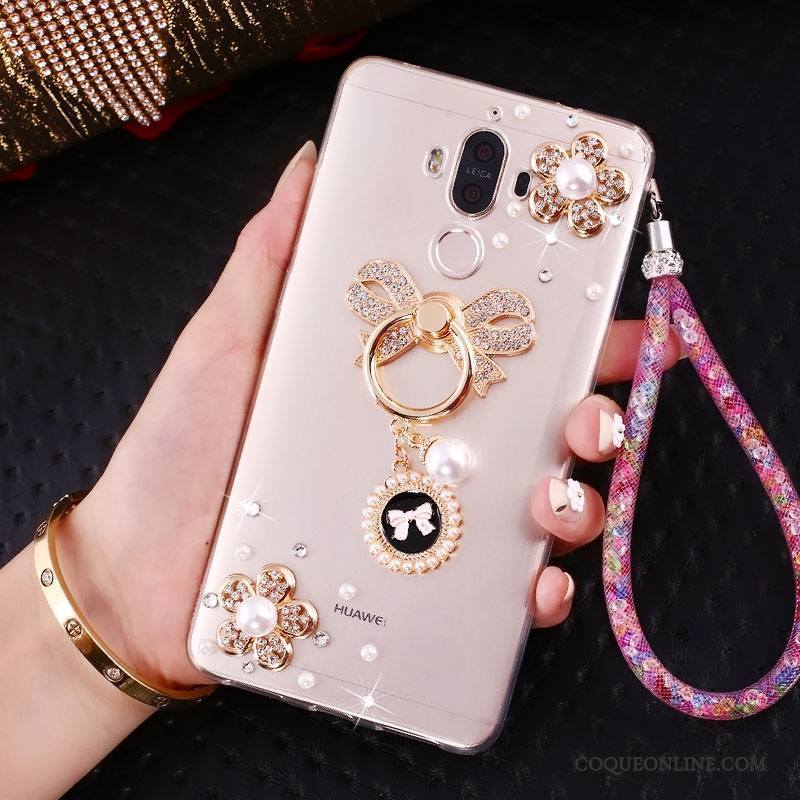 Huawei Mate 10 Pro Coque De Téléphone Protection Or Strass Ornements Suspendus Support Étui