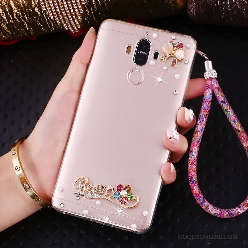 Huawei Mate 10 Pro Coque De Téléphone Protection Or Strass Ornements Suspendus Support Étui