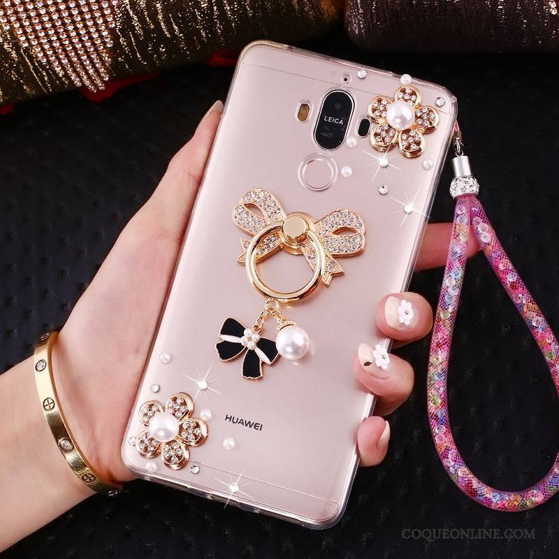 Huawei Mate 10 Pro Coque De Téléphone Protection Or Strass Ornements Suspendus Support Étui