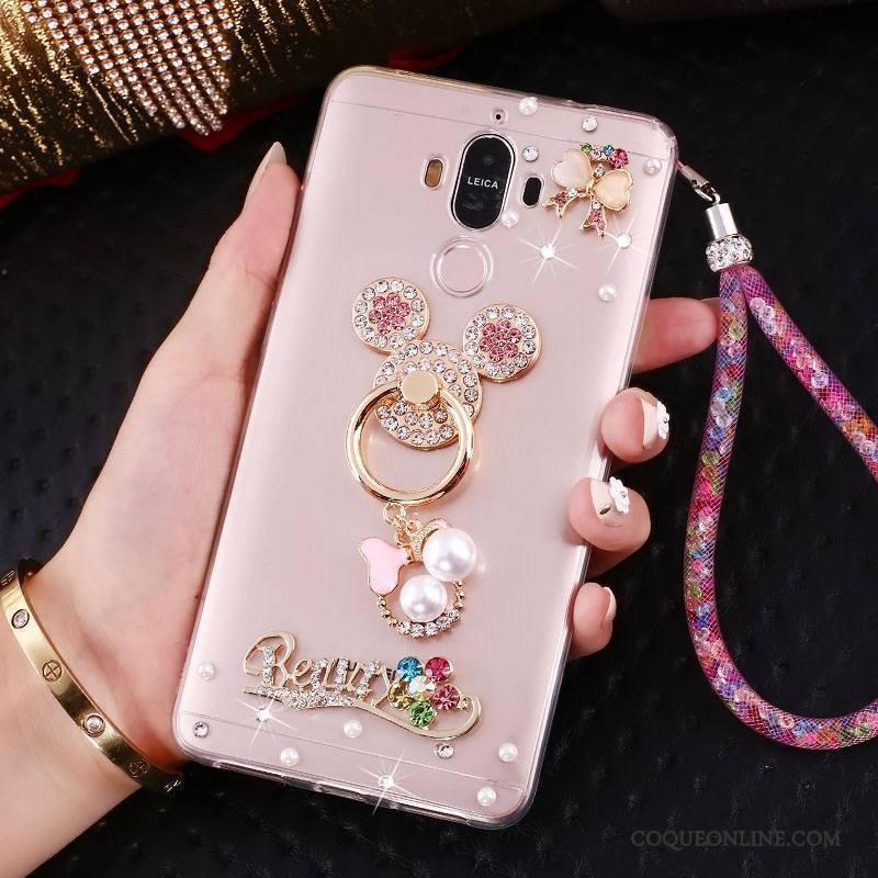 Huawei Mate 10 Pro Coque De Téléphone Protection Or Strass Ornements Suspendus Support Étui