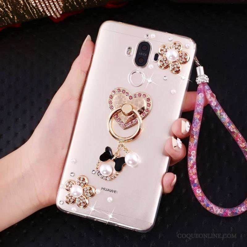 Huawei Mate 10 Pro Coque De Téléphone Protection Or Strass Ornements Suspendus Support Étui