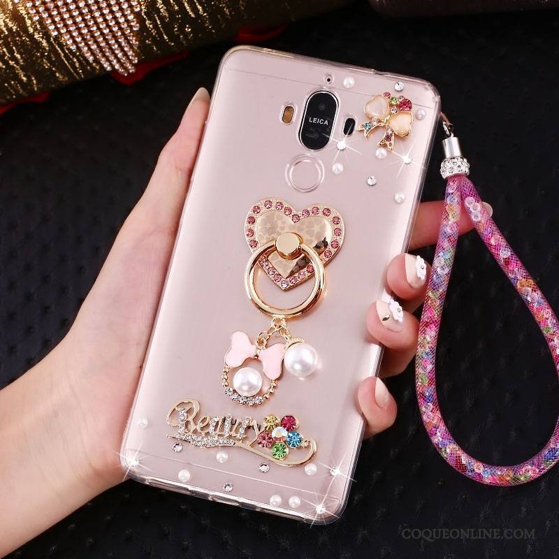 Huawei Mate 10 Pro Coque De Téléphone Protection Or Strass Ornements Suspendus Support Étui