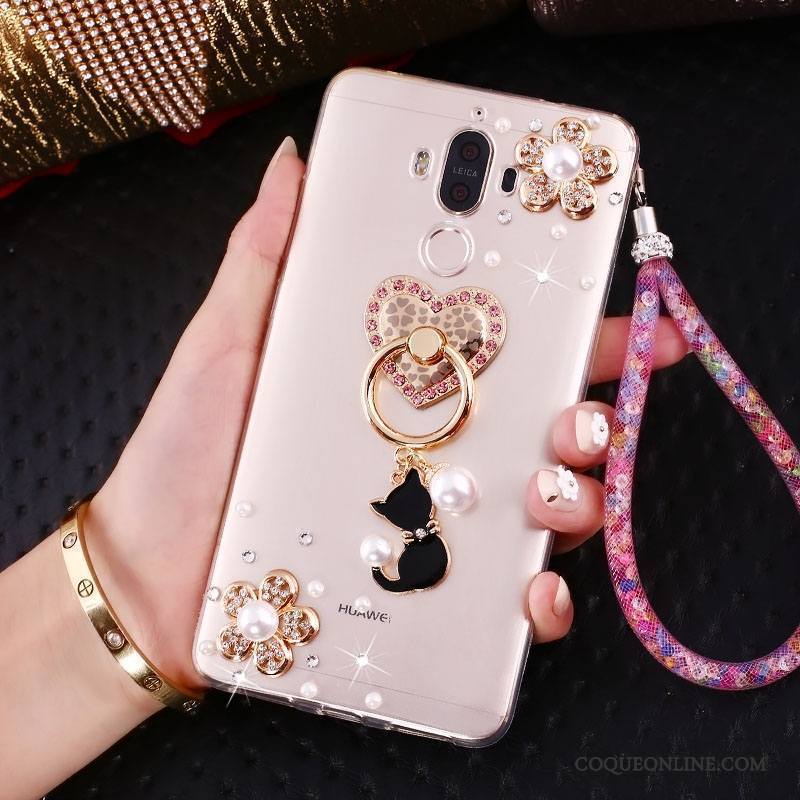 Huawei Mate 10 Pro Coque De Téléphone Protection Or Strass Ornements Suspendus Support Étui