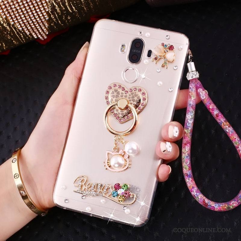 Huawei Mate 10 Pro Coque De Téléphone Protection Or Strass Ornements Suspendus Support Étui