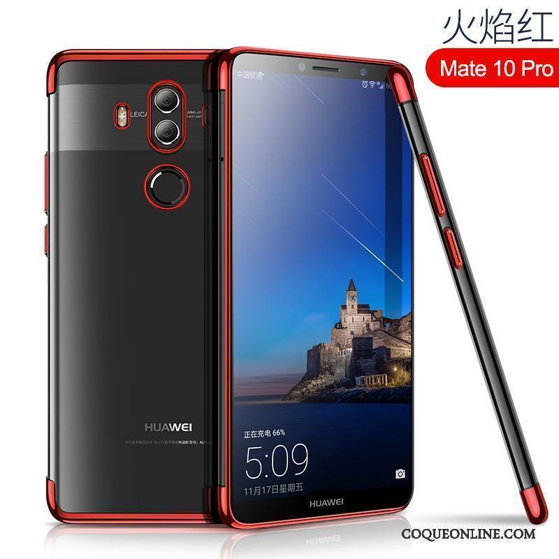 Huawei Mate 10 Pro Coque De Téléphone Transparent Rouge Incassable Très Mince Silicone Tout Compris