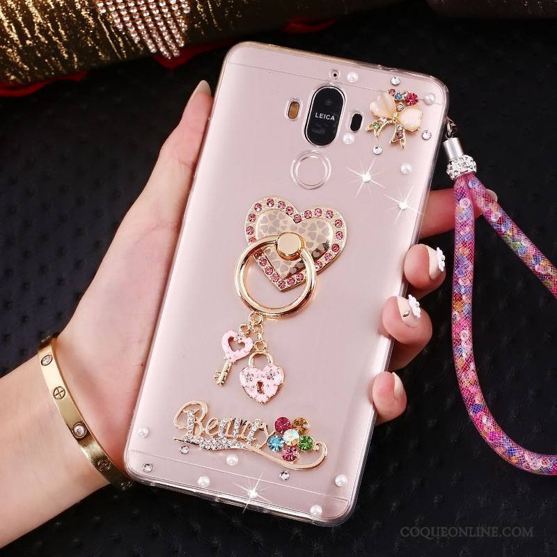 Huawei Mate 10 Pro Coque Ornements Suspendus Rose Support Strass Protection Étui Anneau