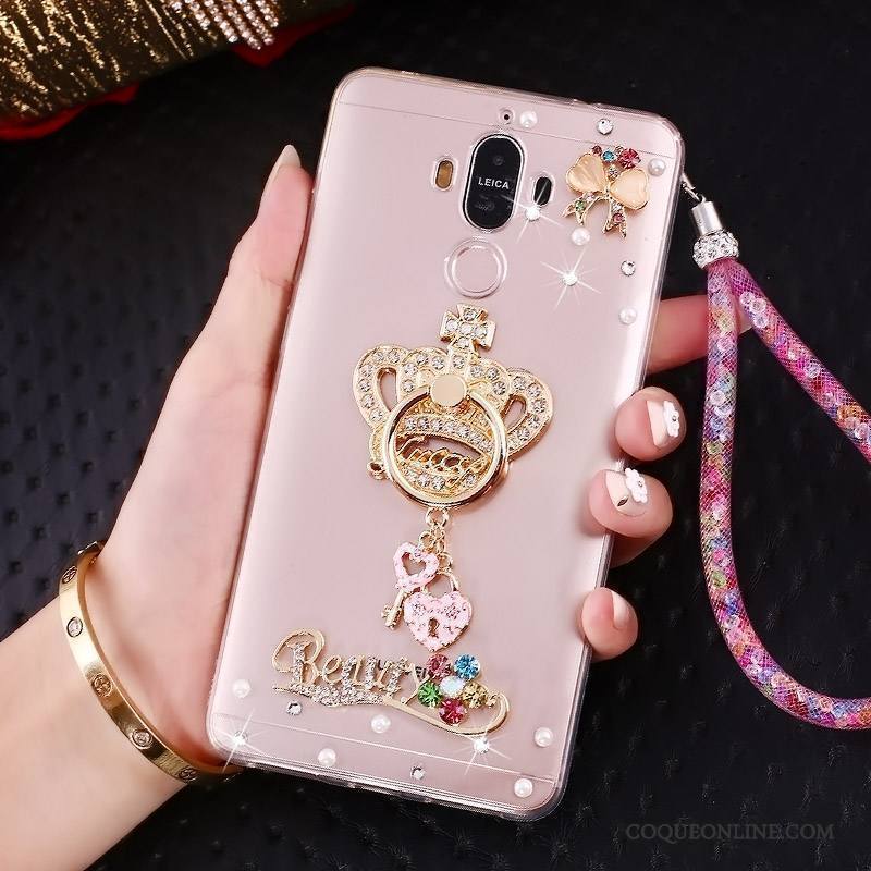 Huawei Mate 10 Pro Coque Ornements Suspendus Rose Support Strass Protection Étui Anneau