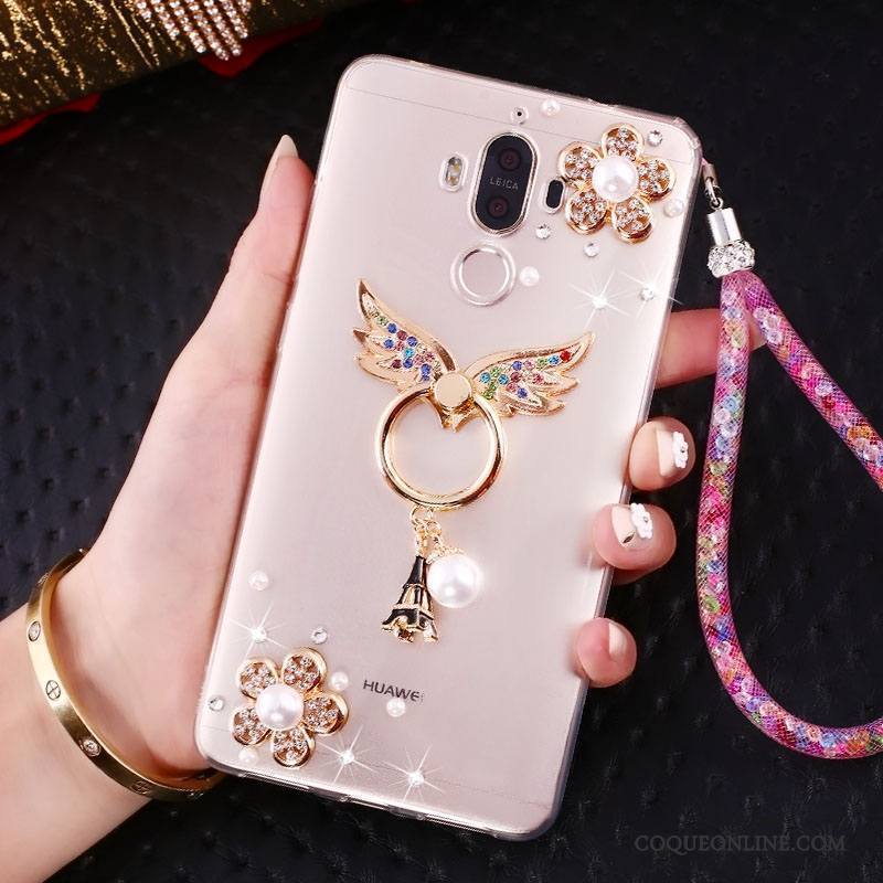 Huawei Mate 10 Pro Coque Ornements Suspendus Rose Support Strass Protection Étui Anneau