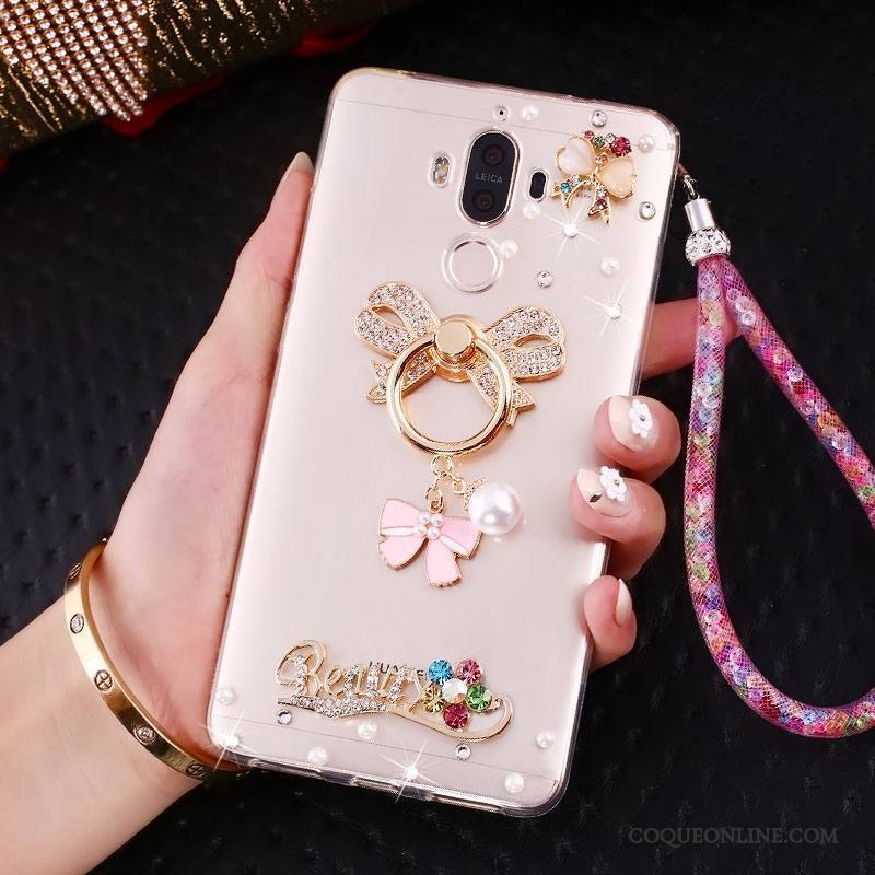 Huawei Mate 10 Pro Coque Ornements Suspendus Rose Support Strass Protection Étui Anneau