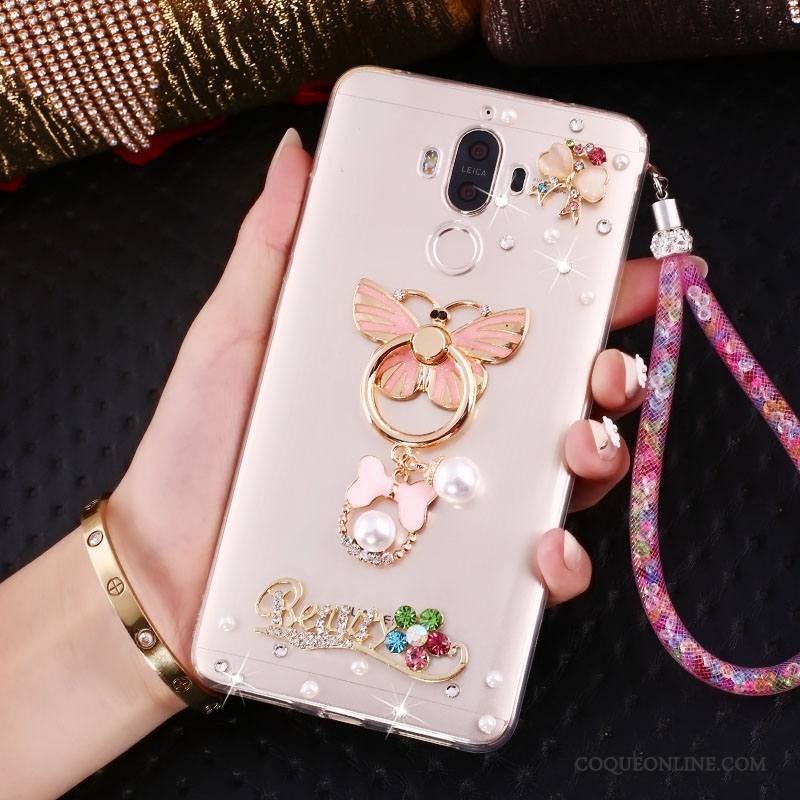 Huawei Mate 10 Pro Coque Ornements Suspendus Rose Support Strass Protection Étui Anneau