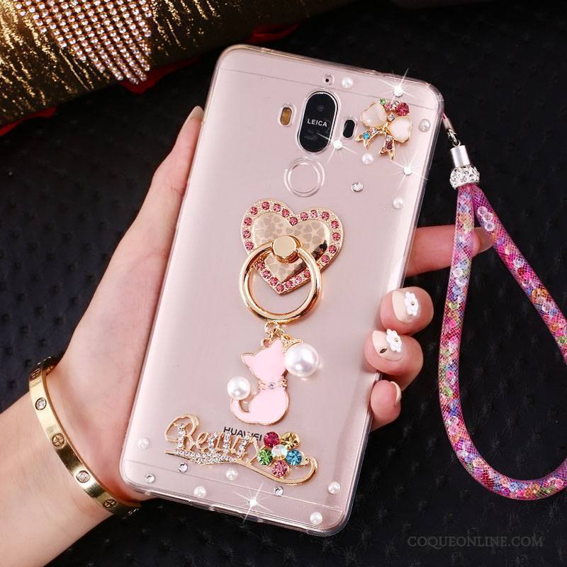 Huawei Mate 10 Pro Coque Ornements Suspendus Rose Support Strass Protection Étui Anneau