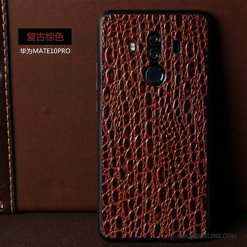 Huawei Mate 10 Pro Cuir Véritable Téléphone Portable Vintage Noir Coque De Téléphone Étui Incassable