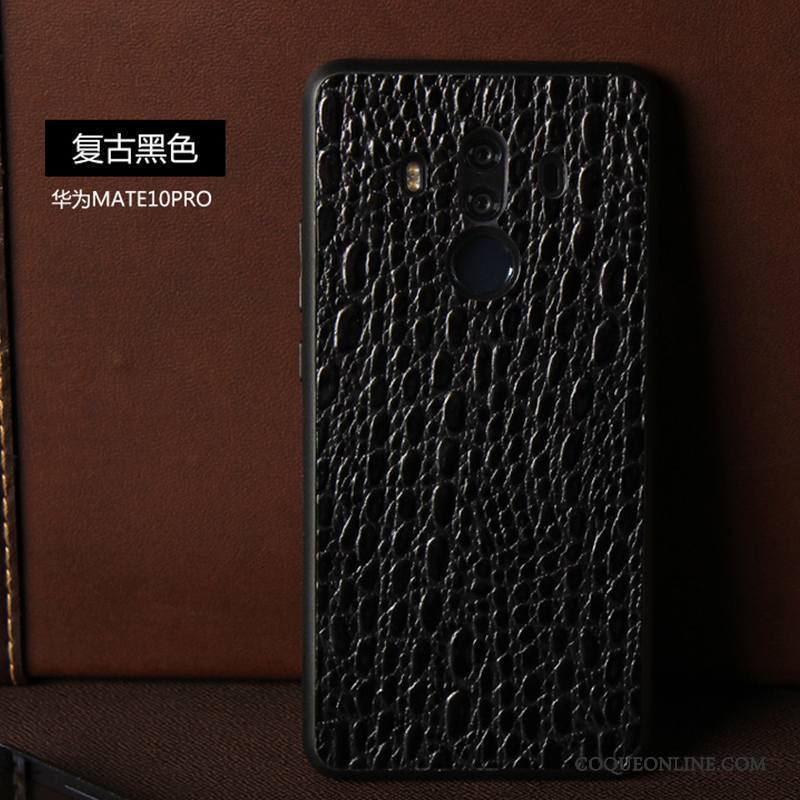 Huawei Mate 10 Pro Cuir Véritable Téléphone Portable Vintage Noir Coque De Téléphone Étui Incassable