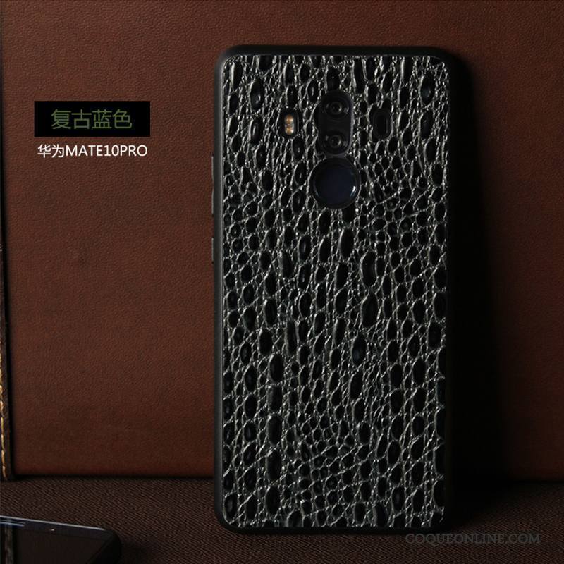 Huawei Mate 10 Pro Cuir Véritable Téléphone Portable Vintage Noir Coque De Téléphone Étui Incassable