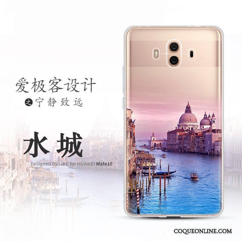 Huawei Mate 10 Étui Coque Silicone Paysage Fluide Doux Bleu Protection