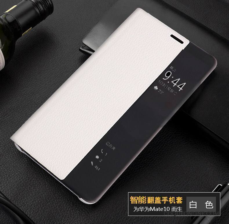 Huawei Mate 10 Étui En Cuir Très Mince Clamshell Incassable Coque De Téléphone Protection Tout Compris