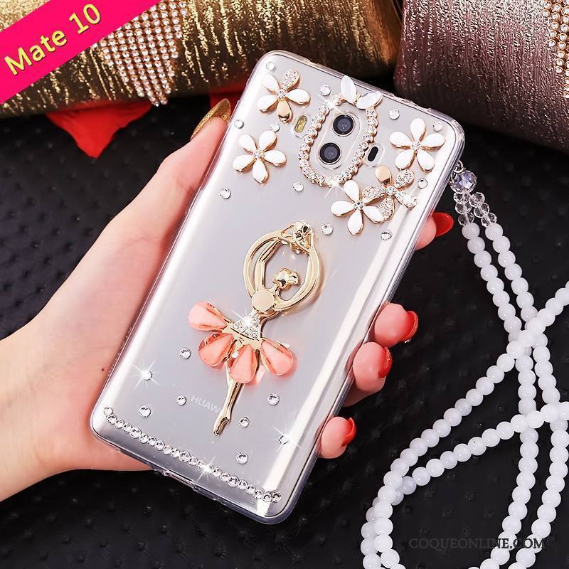 Huawei Mate 10 Étui Fluide Doux Or Coque De Téléphone Incassable Tendance Strass