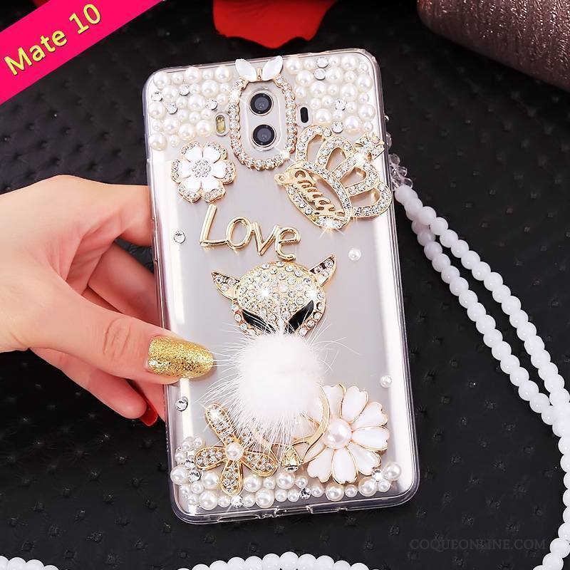 Huawei Mate 10 Étui Fluide Doux Or Coque De Téléphone Incassable Tendance Strass