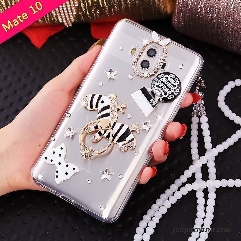 Huawei Mate 10 Étui Fluide Doux Or Coque De Téléphone Incassable Tendance Strass