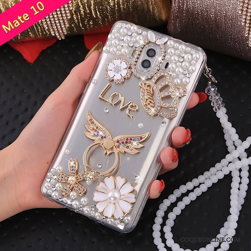 Huawei Mate 10 Étui Fluide Doux Or Coque De Téléphone Incassable Tendance Strass