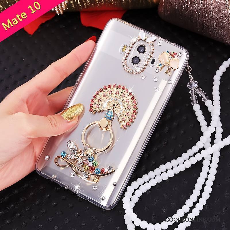 Huawei Mate 10 Étui Fluide Doux Or Coque De Téléphone Incassable Tendance Strass