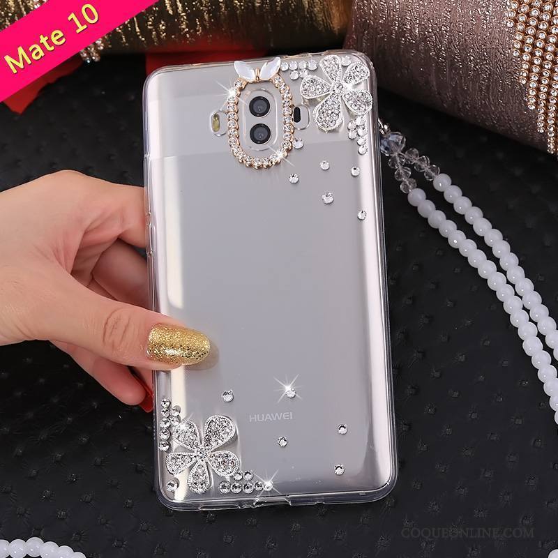 Huawei Mate 10 Étui Fluide Doux Or Coque De Téléphone Incassable Tendance Strass