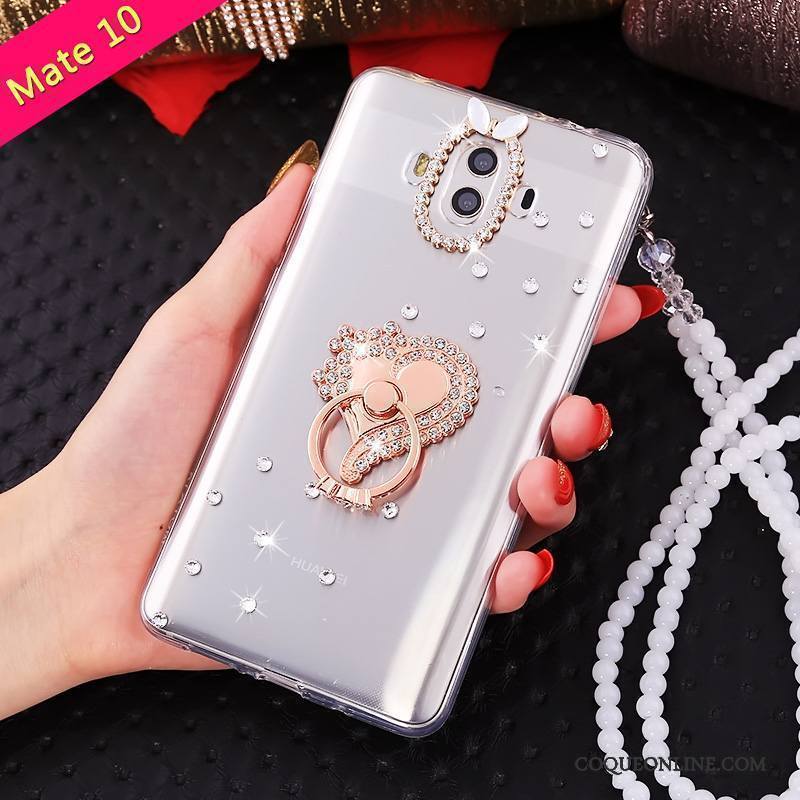 Huawei Mate 10 Étui Fluide Doux Or Coque De Téléphone Incassable Tendance Strass