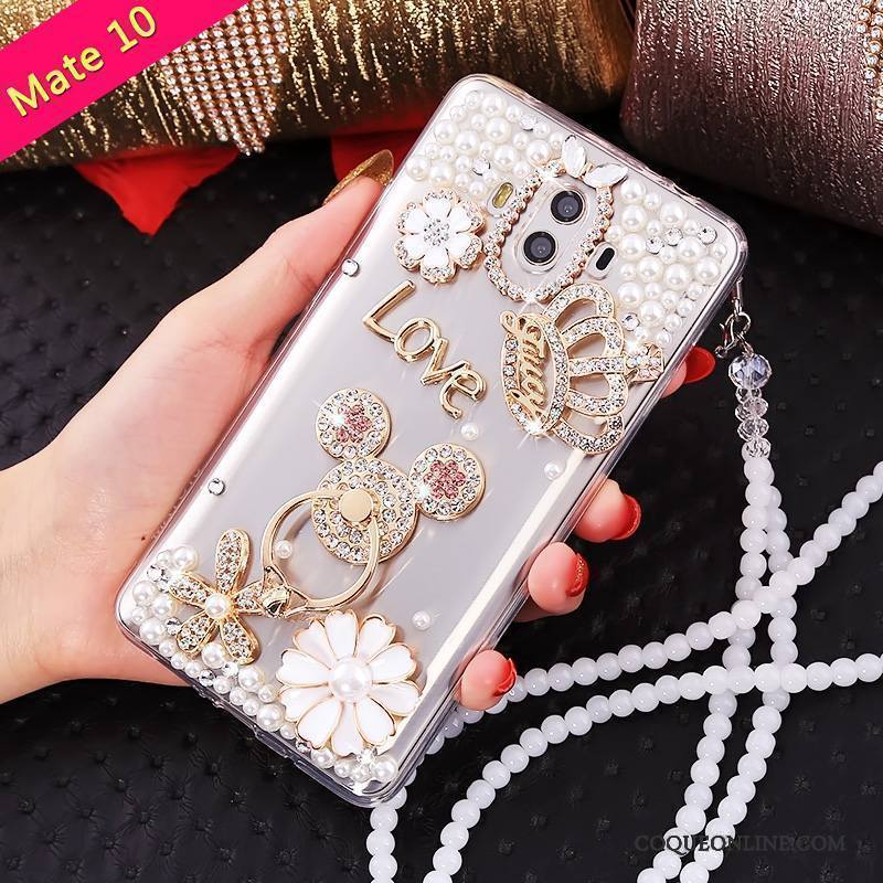 Huawei Mate 10 Étui Fluide Doux Or Coque De Téléphone Incassable Tendance Strass