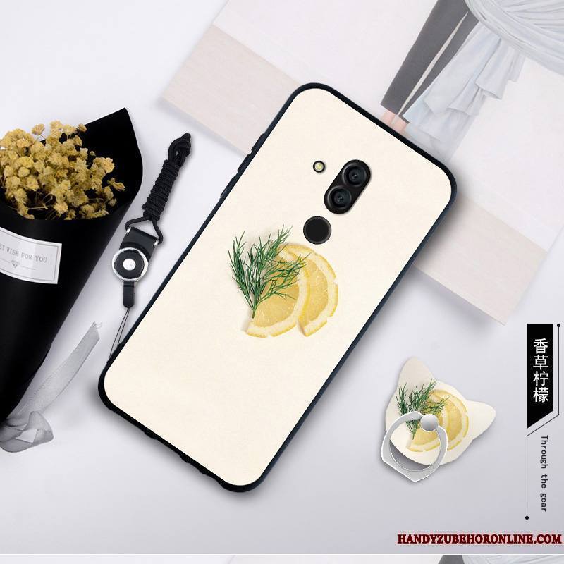 Huawei Mate 20 Lite Coque Tempérer Fluide Doux Anneau Membrane Jaune Incassable Étui