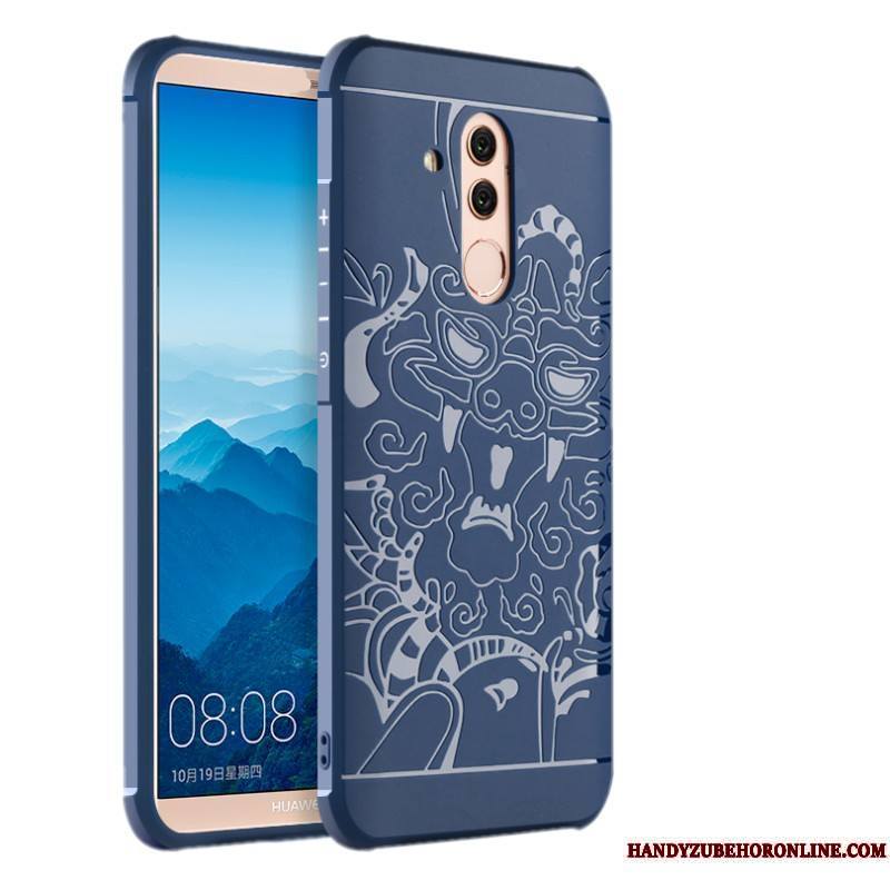 Huawei Mate 20 Lite Créatif Bordure Bleu Silicone Fluide Doux Coque Style Chinois