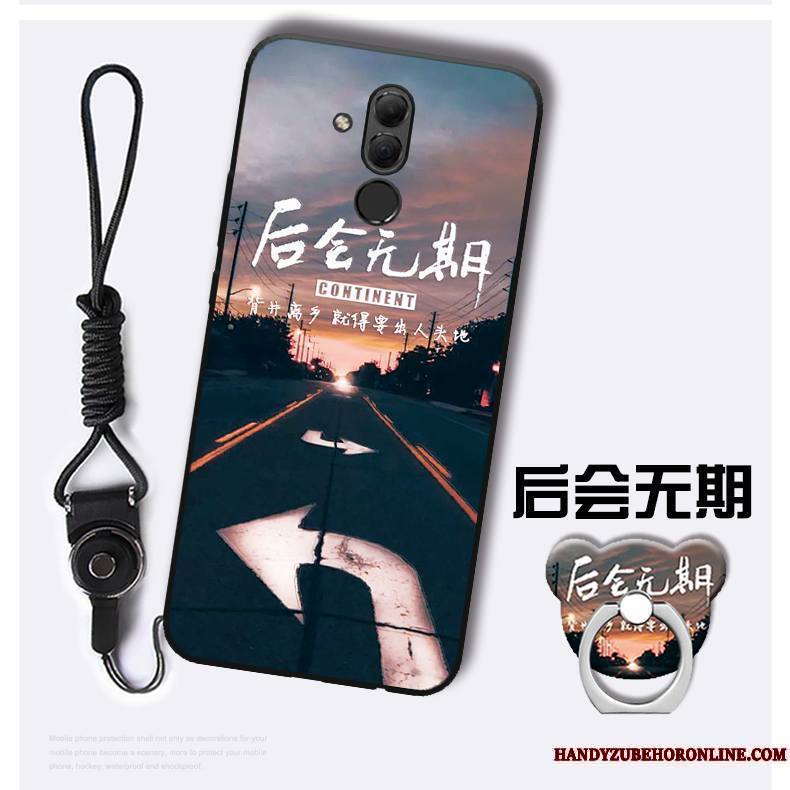Huawei Mate 20 Lite Gaufrage Délavé En Daim Ornements Suspendus Étui Noir Coque De Téléphone Protection